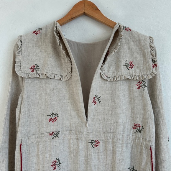 Kokori Dress Girls 16 Tiered Linen Ruffle Floral Embroidered Oatmeal Beige - Picture 9 of 14